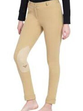 TuffRider Girls Tan Riding Pants Breeches w/ Knee Patch & Stirrups